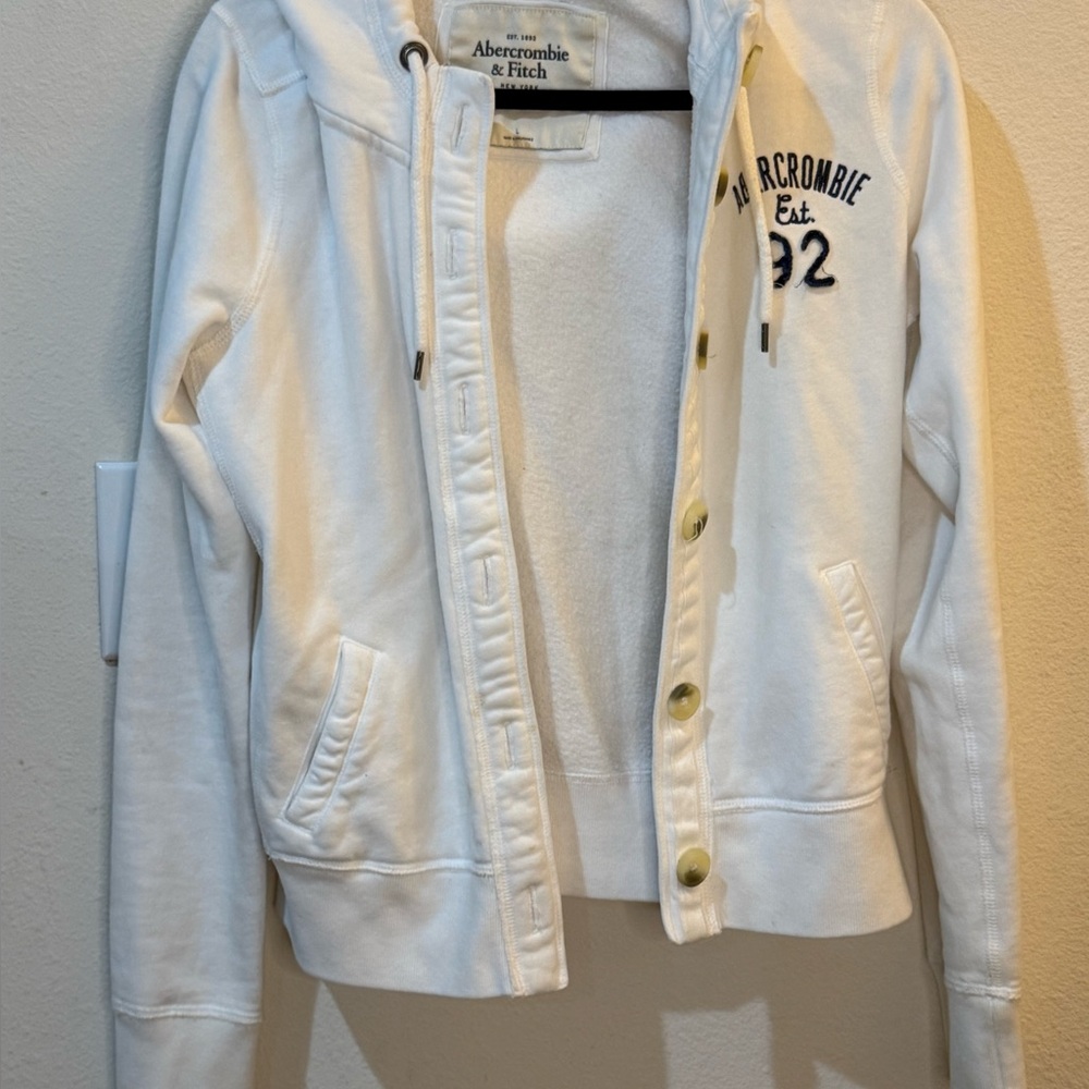 Abercrombie & Fitch White Button Up Hoodie W/ Front Pockets Youth Size L